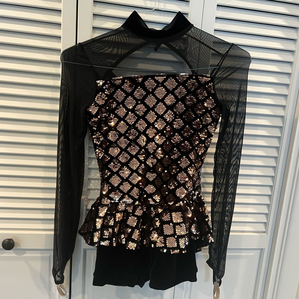 Black bodice one piece with gold sequins
